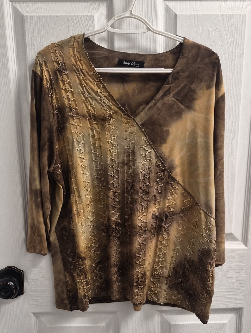 Boho Sequin Brown Tie-Dye V-Neck Embroidered Tunic Whimsigoth Fairy 90s Y2K